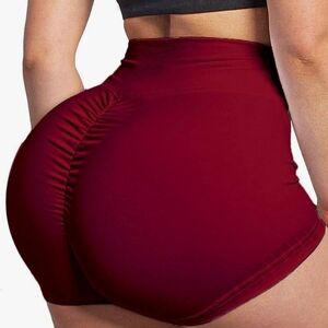 Women's Ruched Butt Lifting Workout Shorts Wine red Size S